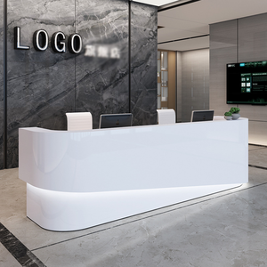 Curved High Gloss Reception Desk LED <b>Lighted</b> Front Counter Semi <b>Circle</b> MDF Countertop Commercial Desk For Hotel Lobby Hospital - Product Image 5