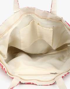 Sac fourre-tout bohème uni pour femme avec broderie et pompons, fermeture ouverte, idéal pour les voyages et l'usage quotidien - Product Image 4