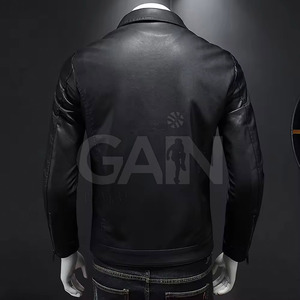 Veste d'hiver en cuir classique pour homme, style streetwear tendance, fermeture éclair sur le devant, style moto, capuche en toile, respirante, écologique - Product Image 4