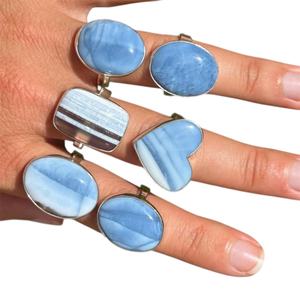 Anillo Ovalado de Plata de Ley 925 con Ópalo Azul Original, Venta al por Mayor, Tendencia, Precio de Fábrica, Joyería para Mujer - Product Image 1