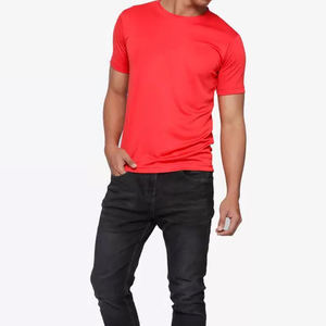 Personalizar 100% algodón sólido respetuoso con el medio ambiente hombres transpirable cuello redondo manga corta suelta camiseta Logo frontal 220g peso de la tela - Product Image 6