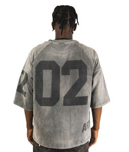 T-shirt pour homme en coton 100% style streetwear délavé vintage à épaules tombantes coupe régulière séchage rapide - Product Image 3