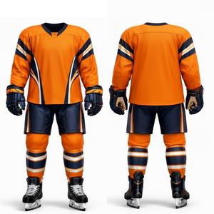 Uniforme de hockey sur glace sur mesure très demandé - Design contrasté orange, bleu marine et blanc - Vêtements de sport - Ensemble de sublimation complète professionnel - Product Image 3