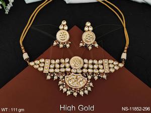 ชุบทองสูงแฟนซีสไตล์ปาร์ตี้สวมใส่ที่สวยงาม Kundan หินออกแบบ Kundan เครื่องประดับสั้นเค้นคอสไตล์สร้อยคอชุด - Product Image 5