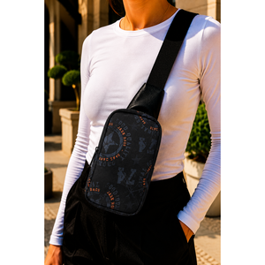 Bolso Bandolera con Cremallera y Estampado Negro-Naranja, Accesorio de Ropa Elegante - Product Image 1
