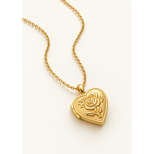 Collar con Medallón de Corazón Floral de Acero Inoxidable Chapado en Oro con Diamante y Perla - Product Image 1