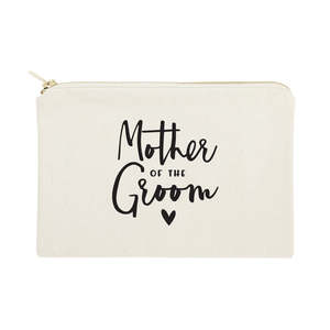 Trousse de Toilette en Toile de Coton pour la Mère du Marié, Organisateur de Maquillage Pratique avec Logo Personnalisé, Motif Lettres Écologique - Product Image 1