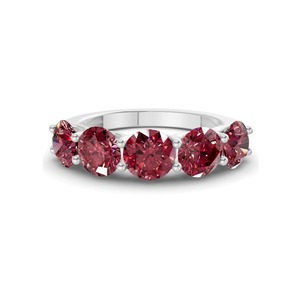 Bague Ronde en Or Massif 14K avec Diamant de Laboratoire Couleur Cognac Cerise Vibrant 0,50 Ct Tw, Clarté VS, 5 Diamants Couleur Ambre Chaud - Product Image 1