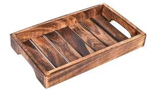 Plateau de service rond en bois de noyer écologique Table à thé en bois naturel avec poignées pour café de cuisine ou thé de l'après-midi - Product Image 2