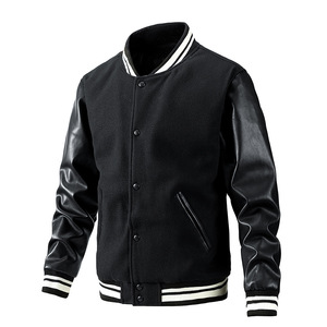 Veste de baseball personnalisée noire et blanche, veste d'hiver épaisse de style universitaire, manches en cuir PU, veste d'étudiant pour homme - Product Image 1