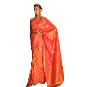 Sari con estampado digital tejido a mano real y rico, hermosa ropa india y pakistaní - Product Image 1