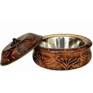 Nouvelle marmite en bois avec chauffe-plats de table intérieur en acier inoxydable meilleure qualité casserole de luxe faite à la main ronde en gros - Product Image 1