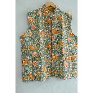 Gilet sans manches de style bohème avec veste courte au design matelassé, veste imprimée pour femmes veste à fleurs en coton à imprimé bloc pour femmes - Product Image 2