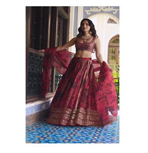 Élégant traditionnel Faux Georgette indien mariée Lehenga Choli Dupatta brodé paillettes travail impression numérique pour les fêtes - Product Image 1