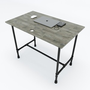 Industrial <b>Wood</b> <b>Solid</b> <b>Wood</b> Office <b>Desk</b> with Assembled Water Pipe Legs - Product Image 1