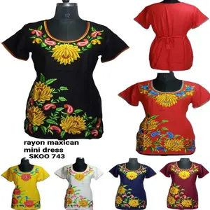 레이온 자수 전통적인 꽃 인쇄 드레스 파티 착용 세련된 멕시코 드레스 인도 boho 패션 숙녀