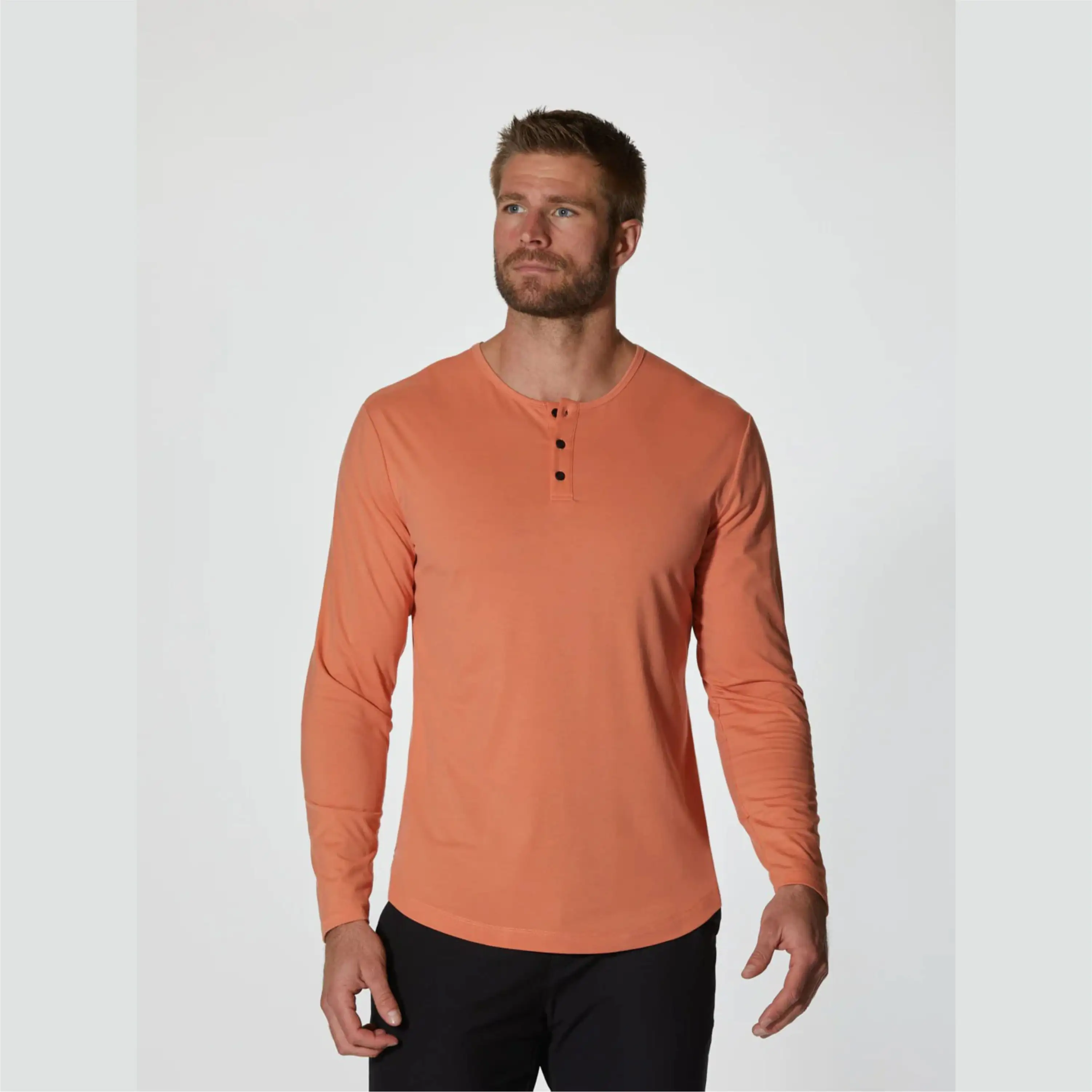 Camisa macia de elastano com logotipo personalizado, camisa de 62% poliéster 33% algodão 5% de mangas compridas de henley