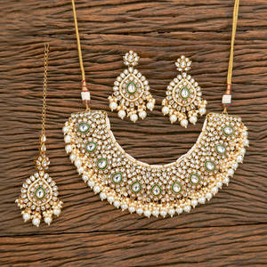 Highly Demanded Elegant Gold Plated Indo Western <b>Beads</b> Kundan Necklace <b>Set</b> With Classic Look - Product Image 6
