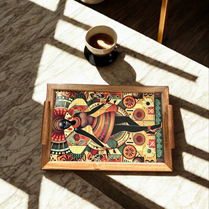 Plateau de service artisanal en bois Art Déco avec travail Meena pour la maison, la cuisine, la table à manger, organisateur utilitaire - Product Image 1