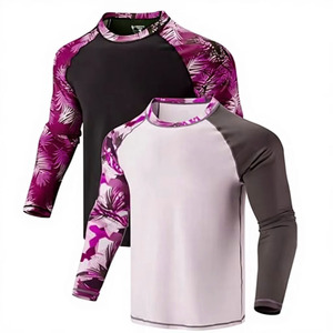 <b>Mens</b> Long Sleeve Rash Guard <b>Shirt</b> Tropical Print Quick Dry Anti UV Polyester <b>Compression</b> Sport Top Custom Logo Sublimation Print - Product Image 2
