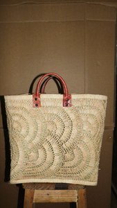 Hecho a mano Madagascar Caracol Crochet Rafia Cesta DE LA COMPRA Casual Tote Dos asas Cierre abierto Forma plana Forro de algodón Hilo - Product Image 2