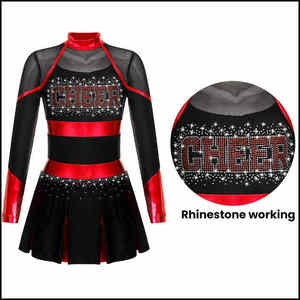 ชุดยูนิฟอร์มเชียร์ลีดเดอร์สีดำแดงแบบกำหนดเอง แพ็คเกจชุดฝึกซ้อมสำหรับผู้ใหญ่และอุปกรณ์เสริม ดีไซน์ใหม่มาแรง ผลิตจากโพลีเอสเตอร์ 100% พิมพ์ลายดิจิทัล - Product Image 2