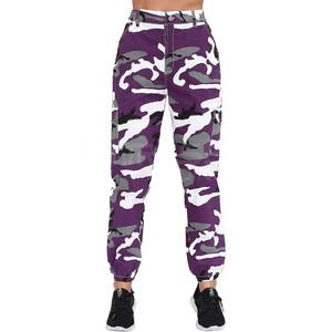 Streetwear décontracté extérieur Camouflage Jogger pantalons de survêtement violet 3X-Large haute qualité femmes Camo Cargo pantalon élastique taille haute - Product Image 1