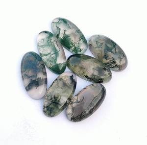Pierre précieuse en vrac de Cabochon ovale d'agate de mousse verte naturelle pour la fabrication de bijoux - Product Image 2