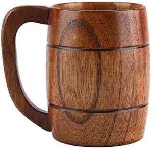 EXCLUSIVE WOODEN BEER <b>MUG</b> UNIQUE WITH MODERN SHAPE Handle Beer <b>Mug</b> <b>Double</b> <b>Wall</b> Tea Coffee Drinking <b>Mug</b> Christmas Occasion - Product Image 2