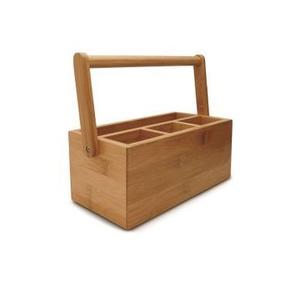 Porte-couverts moderne en bois d'acacia avec poignée Organisateur polyvalent pour la vaisselle pour la cuisine - Product Image 3