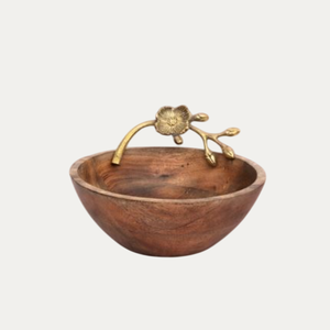 Saladier en bois de qualité deluxe fait à la main Design moderne de fleurs Poignée en laiton Style vintage pour les fournitures de restaurant d'hôtel de mariage - Product Image 1