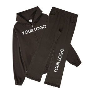 โลโก้ที่กําหนดเองขายส่งวอร์มเฮฟวี่เวทซิปฮู้ดและกางเกงขายาวไมโครบานชุด Sweatsuit ขนาดใหญ่สําหรับผู้ชาย - Product Image 1