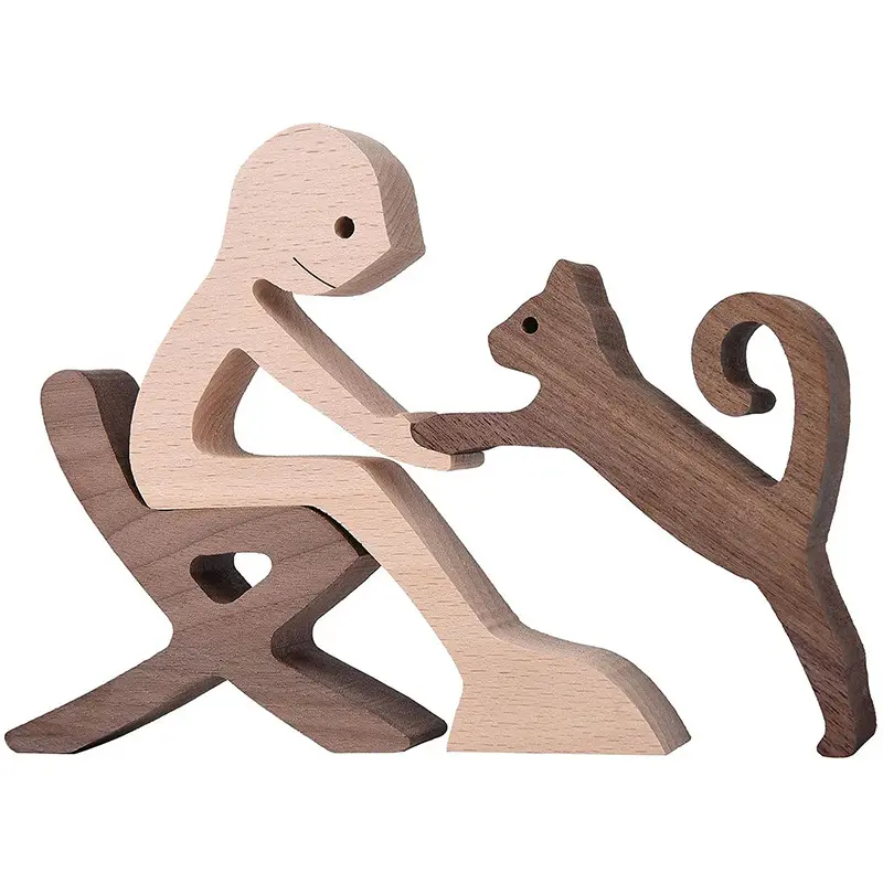 Figura de artesanía de perro para cachorro familiar, adorno de mesa de escritorio, modelo de talla de madera, decoración creativa para la oficina en casa, un hombre y un perro