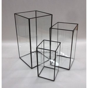 Set of 2 <b>Metal</b> Brass and Clear Glass Table Top <b>Storage</b> Display <b>Boxes</b> Different Sizes Home and Wedding Decoration Classic <b>Boxes</b> - Product Image 5