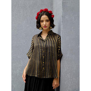 Vintage Striped Kintsugi Poncho Shirt for Ladies Embroidered <b>Sequin</b> <b>Party</b> <b>Top</b> - Product Image 1