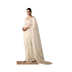 Collection exclusive de saris brodés en soie à usage traditionnel disponible au tarif de gros pour les tenues de fête - Product Image 1