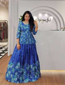 Shiv Fashion Lehenga Choli en Chinon bleu à motifs floraux, style élégant, tenue de fête traditionnelle indienne et pakistanaise, avec Dupatta menthe à séchage rapide - Product Image 2