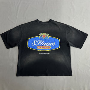 Sunfad T-shirt coupe carrée impression DTG personnalisée lavage noir col rond design sportif avec motif tissu en coton - Product Image 5