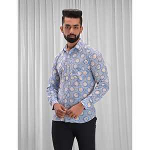 Chemise imprimée 100 % coton à manches longues en popeline tissée, respirante, style décontracté, col montant, motif à pois - Product Image 5