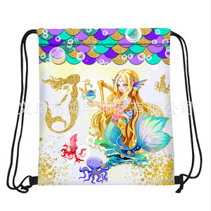 Nueva Mochila Impermeable con Diseño de Sirena de Dibujos Animados, Plegable, con Cordón, Forro de Poliéster - Venta al Por Mayor - Product Image 5