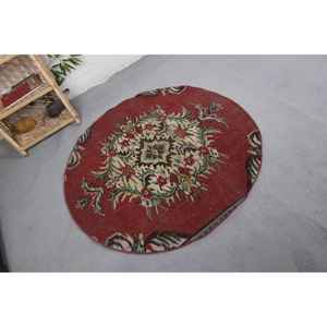 Vintage 4.2ft X 4.2ft Rouge Turc Laine Tapis Grande Surface Kilim Style Abstrait Motif Rectangulaire Salles Conception 10mm Épaisseur Latex - Product Image 2