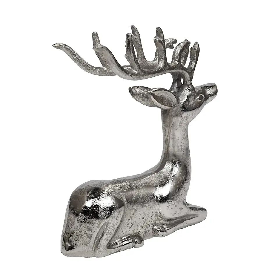 Nickel Plated Aluminum Deer Sculpture Figure with Antler Home Living Room Bedroom Desk Sculpture Wedding Gifted Sculpture