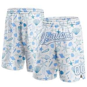 Industrie Direct Engro Pantalones cortos de baloncesto auténticos Custom White Light Blue 3D Starfish Shells Ropa deportiva de pana sólida - Product Image 1