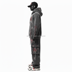 Haute qualité 350 GSM hommes survêtement vert Olive polaire tissu imprimé à capuche et survêtement ensemble conception personnalisée hommes survêtement - Product Image 5