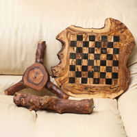 Table d'échecs en bois d'olivier brun/noir rustique de luxe, faite à la main, authentique, gravure de logo personnalisée