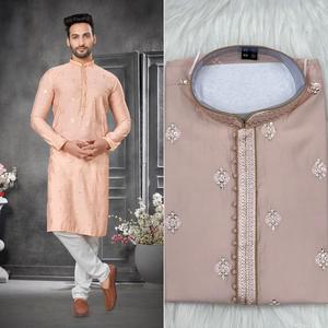 Pyjama Kurta en soie de coton lourd avec broderie lourde pour hommes, mariage traditionnel, mode Maruti MF775 - Product Image 5