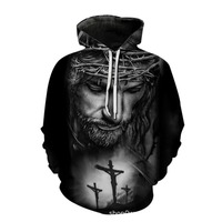Sudadera con Capucha para Hombre, 100% Algodón, Invierno, Diseño Cristiano, Impresión Digital, Lavado a la Piedra, Transpirable, con Bolsillo, Estilo Casual