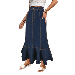 กระโปรงผ้ายีนส์ยาวของผู้หญิงเอวยางยืดสไตล์ลำลองผ้าจับจีบน่ารักสำหรับฤดูใบไม้ร่วงดีไซน์ล่าสุด - Product Image 4