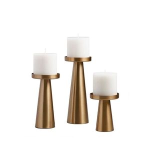 Ensemble de 3 bougeoirs à thé dorés, décoration de table pour mariage, dîner, fête, fournisseur de bougeoirs votifs en métal par l'Inde - Product Image 1