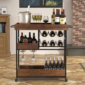 Unique Iron & Wood <b>Serving</b> Wine bar Cart for Home Catering Hotel Restaurant Kitchen Food <b>Serving</b> <b>Trolley</b> Wine & Glasses Holders - Product Image 2